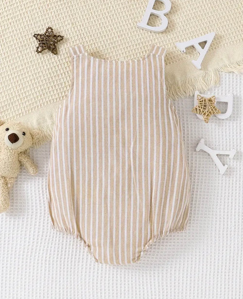 Blake Pinstripe Romper Beige